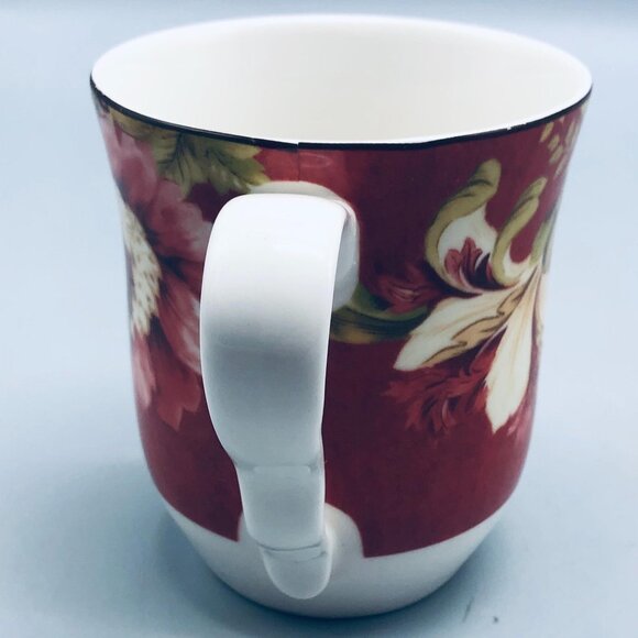lutece 222 fifth coffee cup mug floral red fine China gold trim 4x5" READ - Picture 2 of 7